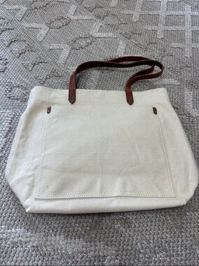 BNWT Madewell Cream Canvas Tote with Brown Leather Handles